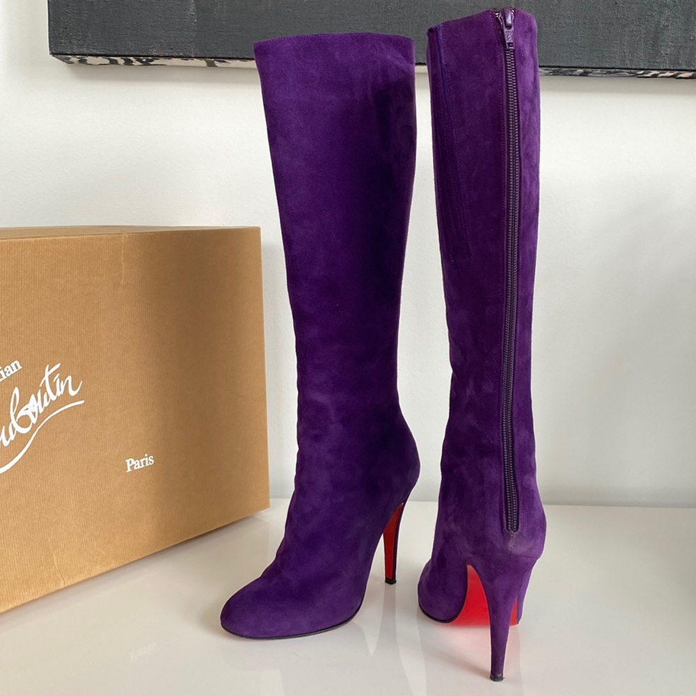 SOLD Christian Louboutin Babel 100mm Purple Suede boots size 36 - Picture 9 of 17